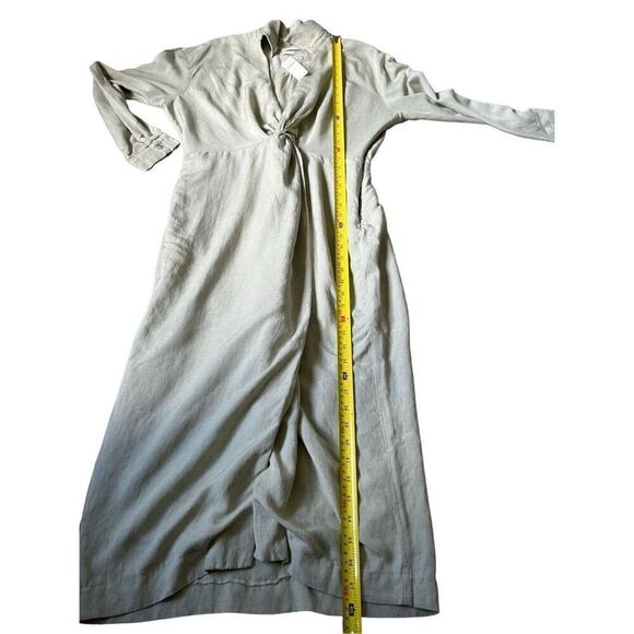 NEW Anthropologie Green V-Neck Knot Front Midi Dress size 14 linen blend - Picture 10 of 16